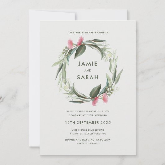 Australische eucalyptus krans bruiloft uitnodiging (Voorkant)