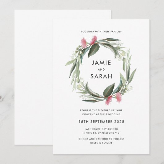Australische eucalyptus krans bruiloft uitnodiging (Voorkant / Achterkant)
