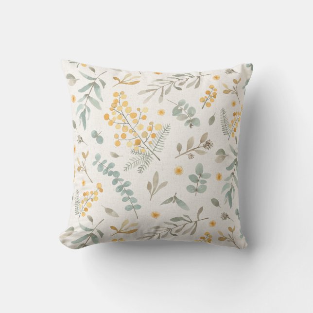 Australische eucalyptusbladeren beige blauwgroen kussen (Voorkant)