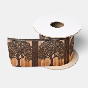 Australische Flora: De Wattle Tree Wood Print, Satijnen Lint