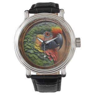 Australische geest: een lorikeet op een houtsnede horloge
