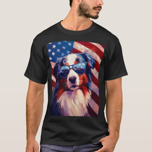 Australische herder 4th van juli Amerikaanse vlag T-shirt (Voorkant)