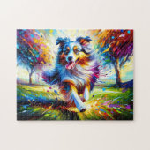 Australische Herder: Acryl Blauwe Merle Aussie Legpuzzel (Horizontaal)