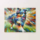 Australische Herder: Acryl Blauwe Merle Aussie Legpuzzel (Horizontaal)