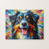 Australische Herder: Acryl Driekleurige Aussie Legpuzzel (Horizontaal)