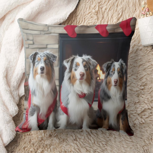 Australische Herder bij de Haard Kerstmis Kussen (Deken)