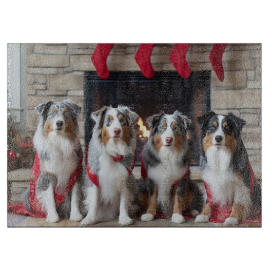 Australische Herder bij de Haard Kerstmis Snijplank (Voorkant)