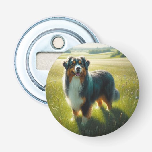 Australische Herder Button Flesopener (Voorkant)