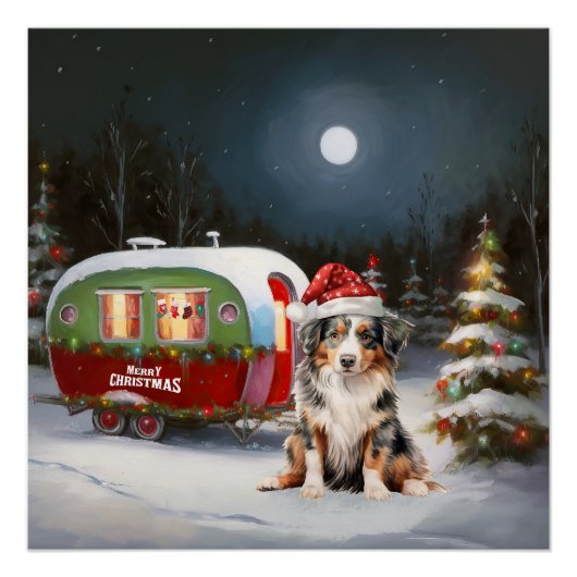Australische Herder Caravan Kerstmis Avontuur Perfect Poster (Voorkant)