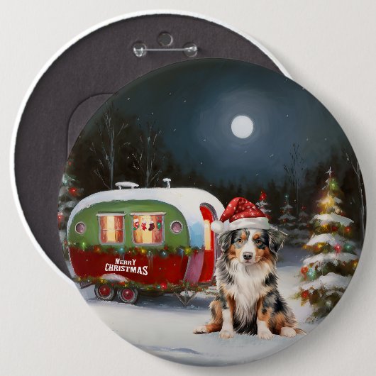 Australische Herder Caravan Kerstmis Avontuur Ronde Button 6,0 Cm (Voorkant /achterkant)
