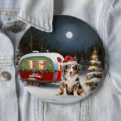 Australische Herder Caravan Kerstmis Avontuur Ronde Button 6,0 Cm (In situ)