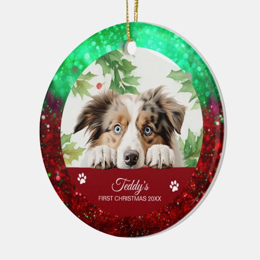 Australische herder gepersonaliseerde kerst keramisch ornament (Links)