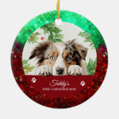 Australische Herder Gepersonaliseerde Kerstmis Keramisch Ornament (Achterkant)