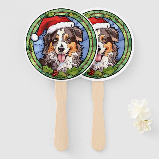 Australische Herder Glas in Lood Kerstmis Handwaaier (Voorkant en achterkant)
