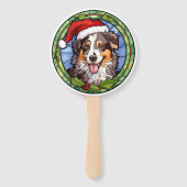 Australische Herder Glas in Lood Kerstmis Handwaaier (Voorkant)