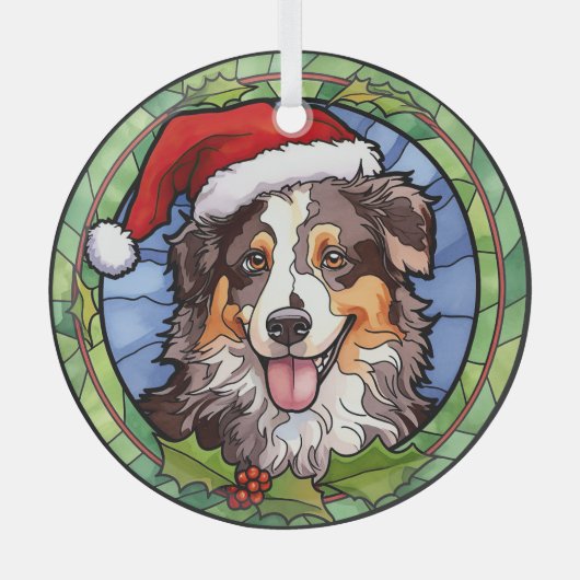 Australische Herder Glas in Lood Kerstmis Ornament (Voorkant)