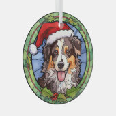 Australische Herder Glas in Lood Kerstmis Ornament (Voorkant Rechts)