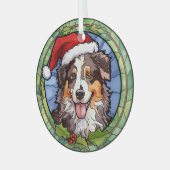 Australische Herder Glas in Lood Kerstmis Ornament (Voorkant links)