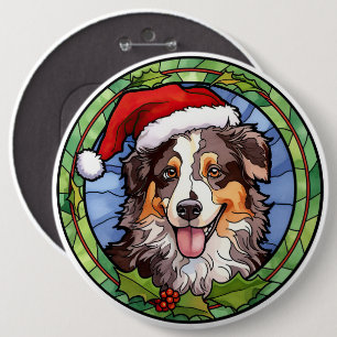 Australische Herder Glas in Lood Kerstmis Ronde Button 6,0 Cm