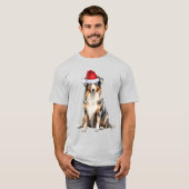 Australische Herder Grappige Kersthond T-shirt (Voorkant volledig)