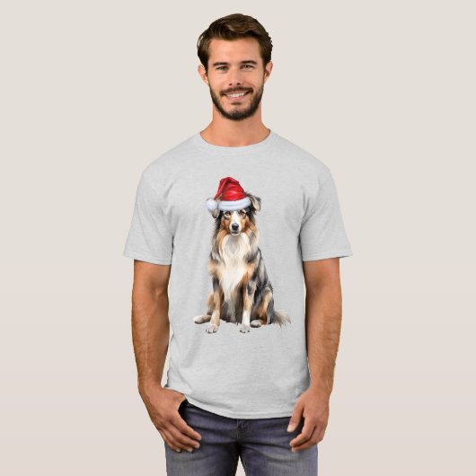 Australische Herder Grappige Kersthond T-shirt (Voorkant volledig)