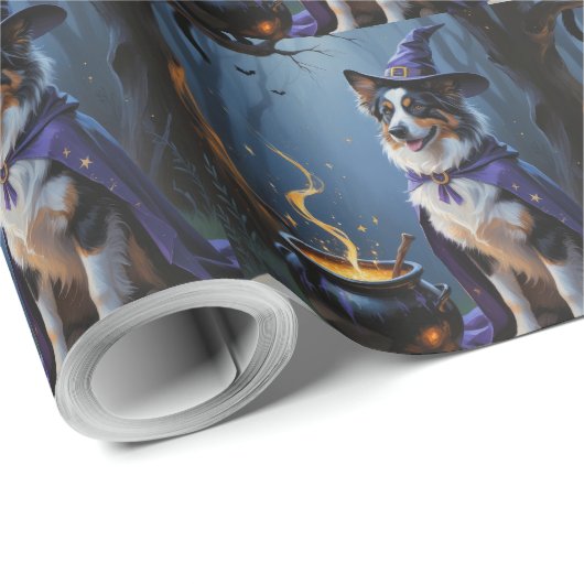 Australische herder grillige Halloween schilderij Cadeaupapier (Rol Hoek)