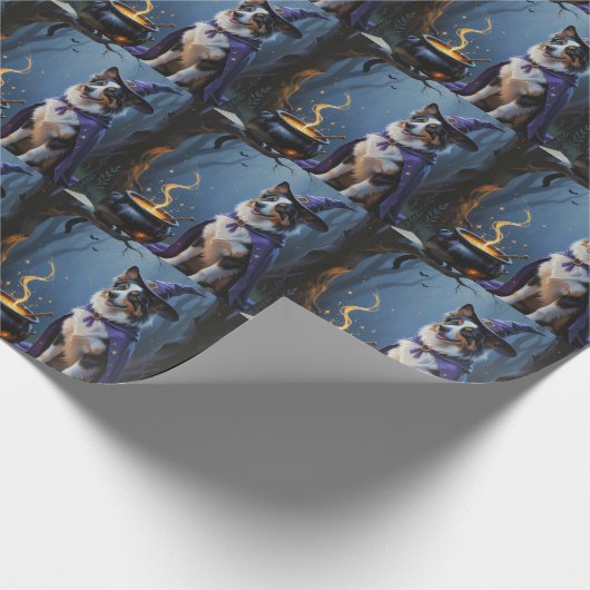 Australische herder grillige Halloween schilderij Cadeaupapier (Hoek)