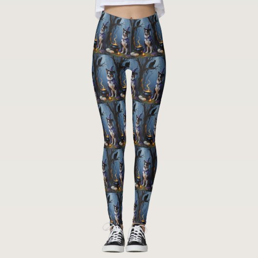 Australische herder grillige Halloween schilderij Leggings (Voorkant)