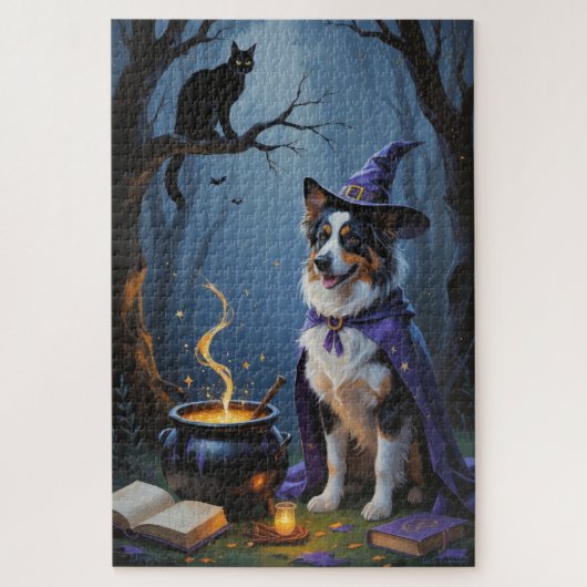 Australische herder grillige Halloween schilderij Legpuzzel (Verticaal)