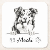 Australische herder hand tekening gepersonaliseerd kartonnen onderzetters (Voorkant)