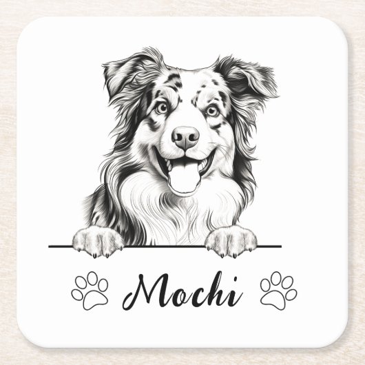 Australische herder hand tekening gepersonaliseerd kartonnen onderzetters (Voorkant)