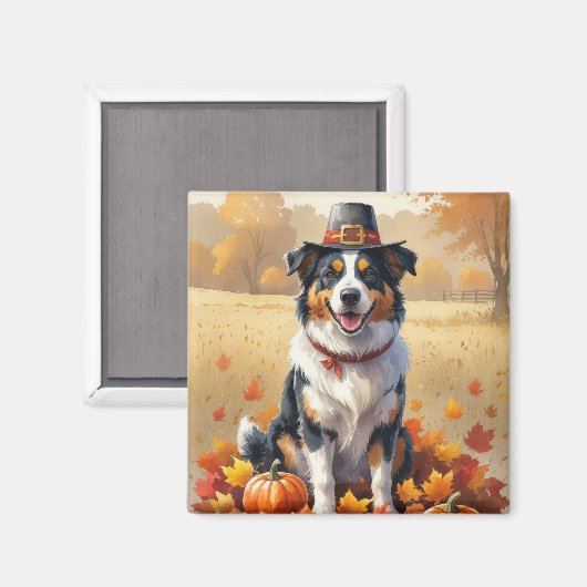 Australische Herder Herbstbladeren Thanksgiving Ku Magneet (Voorkant / Achterkant)
