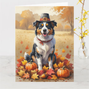 Australische Herder Herfstbladeren Thanksgiving Ku Kaart