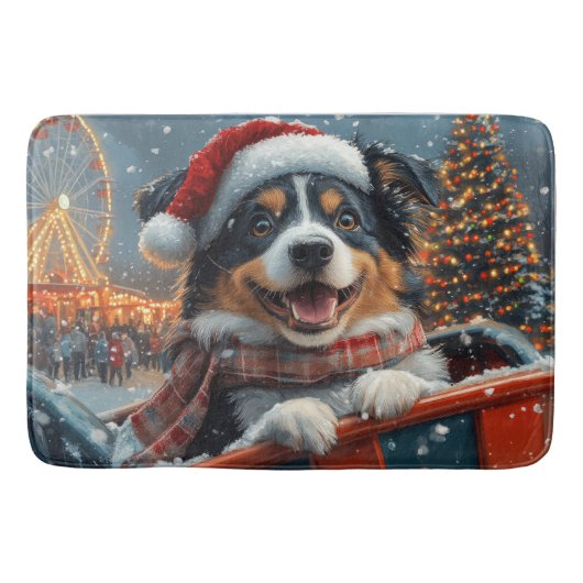 Australische Herder Hond Achtbaan Kerstmis Badmat (Voorkant)