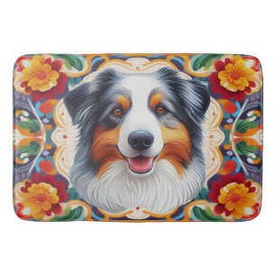 Australische Herder Hond Bloemen Kleurrijke Rand Badmat