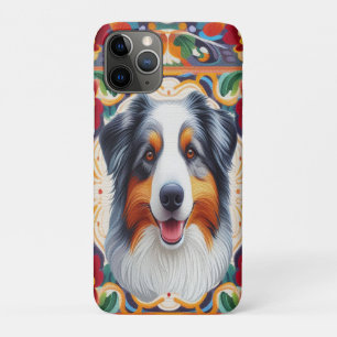 Australische Herder Hond Bloemen Kleurrijke Rand Case-Mate iPhone Case