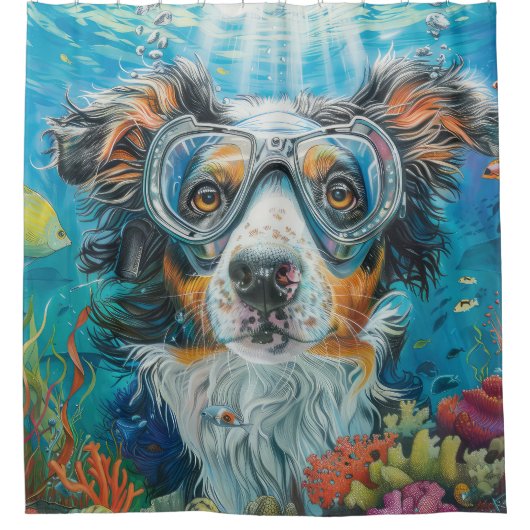 Australische Herder Hond Duiken Onderwater Douchegordijn (Voorkant)