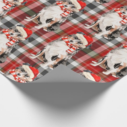Australische Herder Hond en Plaid Kerstmis Cadeaupapier (Hoek)