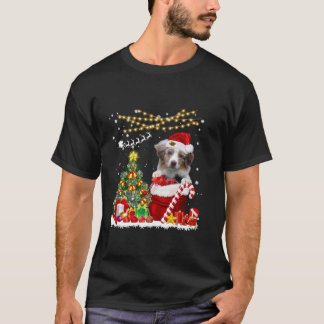 Australische Herder Hond Kerstboom Lichten Hond T-shirt