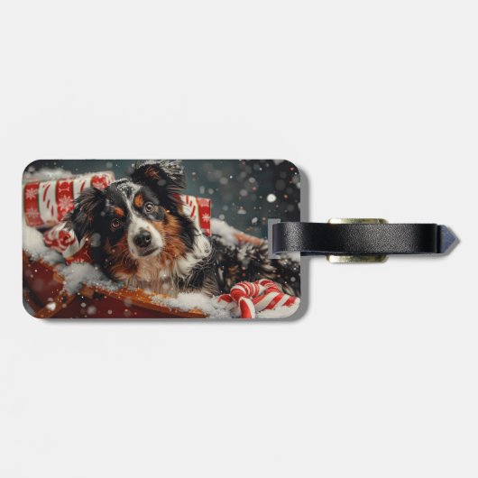 Australische Herder Hond Kerstfeest Bagagelabel (Achterkant horizontaal)