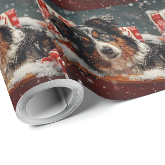 Australische Herder Hond Kerstfeest Cadeaupapier (Rol Hoek)
