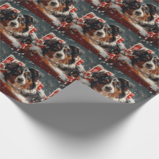 Australische Herder Hond Kerstfeest Cadeaupapier (Hoek)