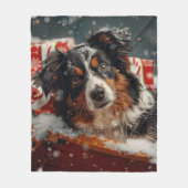 Australische Herder Hond Kerstfeest Fleece Deken (Voorkant)