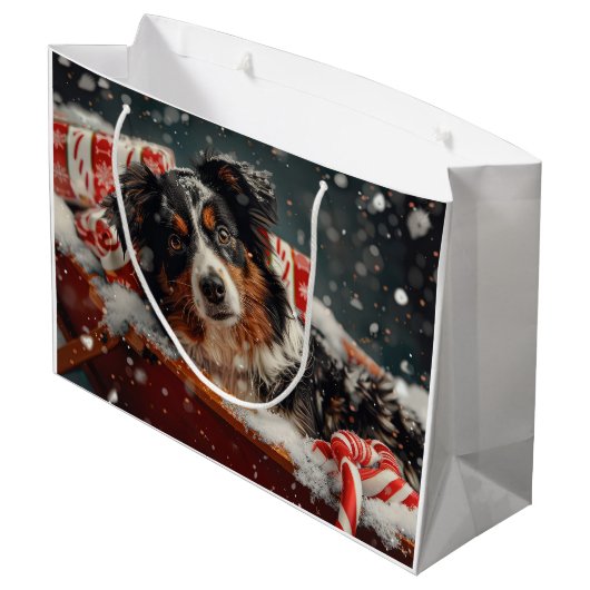 Australische Herder Hond Kerstfeest Groot Cadeauzakje (Achterkant Gekanteld)