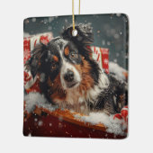 Australische Herder Hond Kerstfeest Keramisch Ornament (Links)
