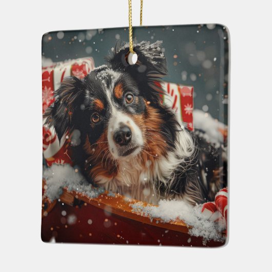 Australische Herder Hond Kerstfeest Keramisch Ornament (Links)