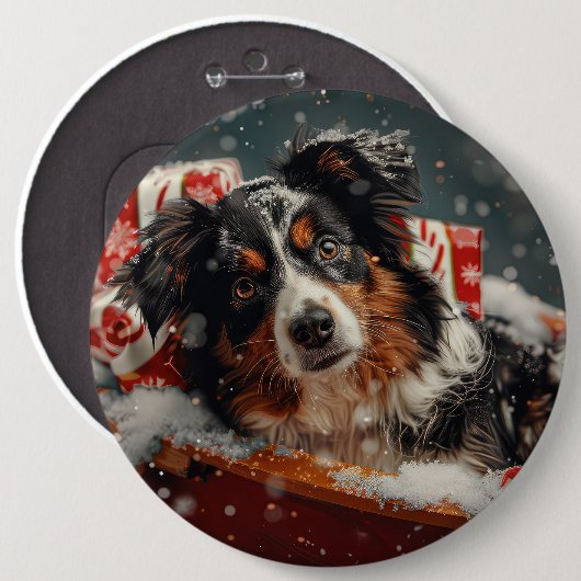 Australische Herder Hond Kerstfeest Ronde Button 6,0 Cm (Voorkant /achterkant)