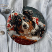 Australische Herder Hond Kerstfeest Ronde Button 6,0 Cm (In situ)