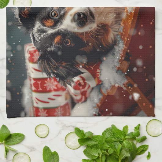 Australische Herder Hond Kerstfeest Theedoek (Gevouwen)