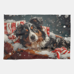 Australische Herder Hond Kerstfeest Theedoek